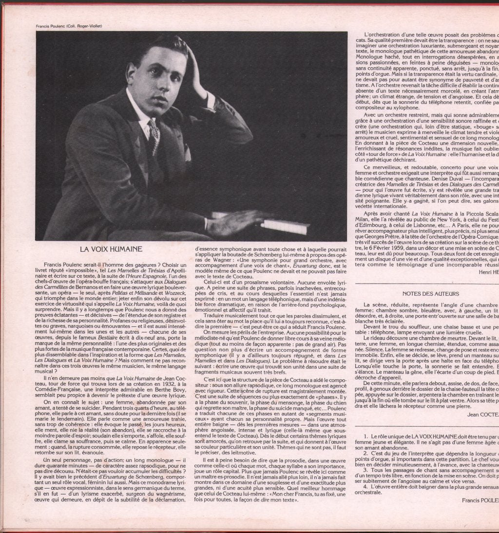 Denise Duval / Orchestre Du Theatre National De L'Opéra-Comique / Georges Pretre - Poulenc / Cocteau - La Voix Humaine - Lp