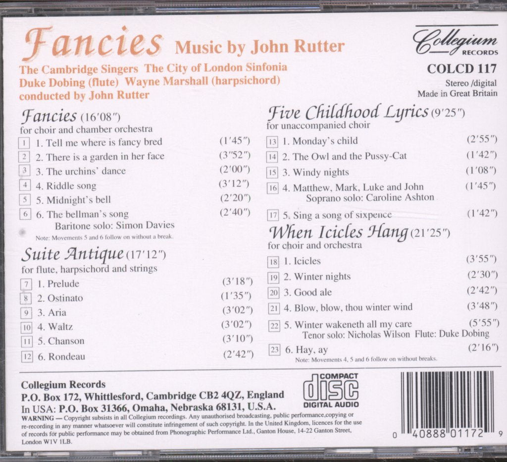 Cambridge Singers, John Rutter - Fancies - Cd