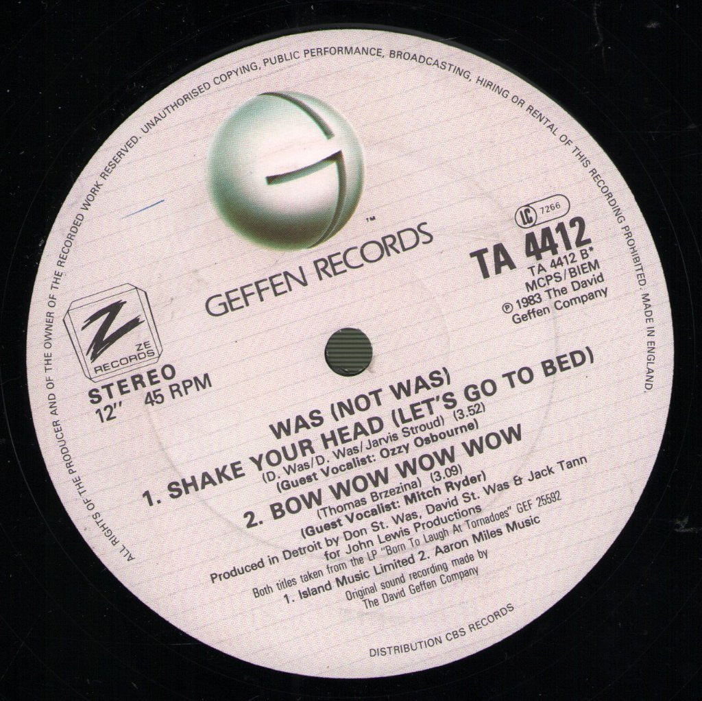 Was (Not Was) - Professor Night / Shake Your Head / Bow Wow Wow Wow - 12 Inch