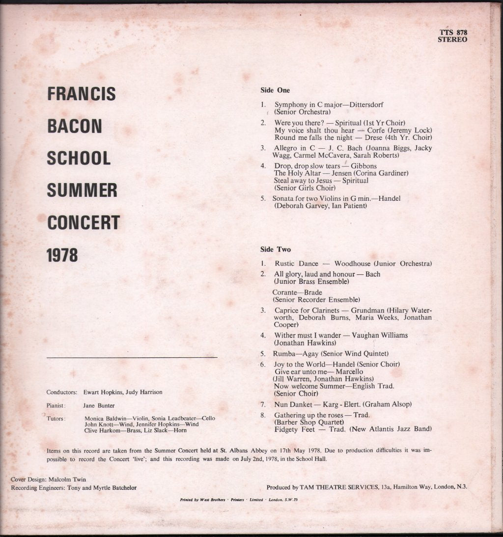 Francis Bacon School - Francis Bacon School Summer Concert 1978 - Lp