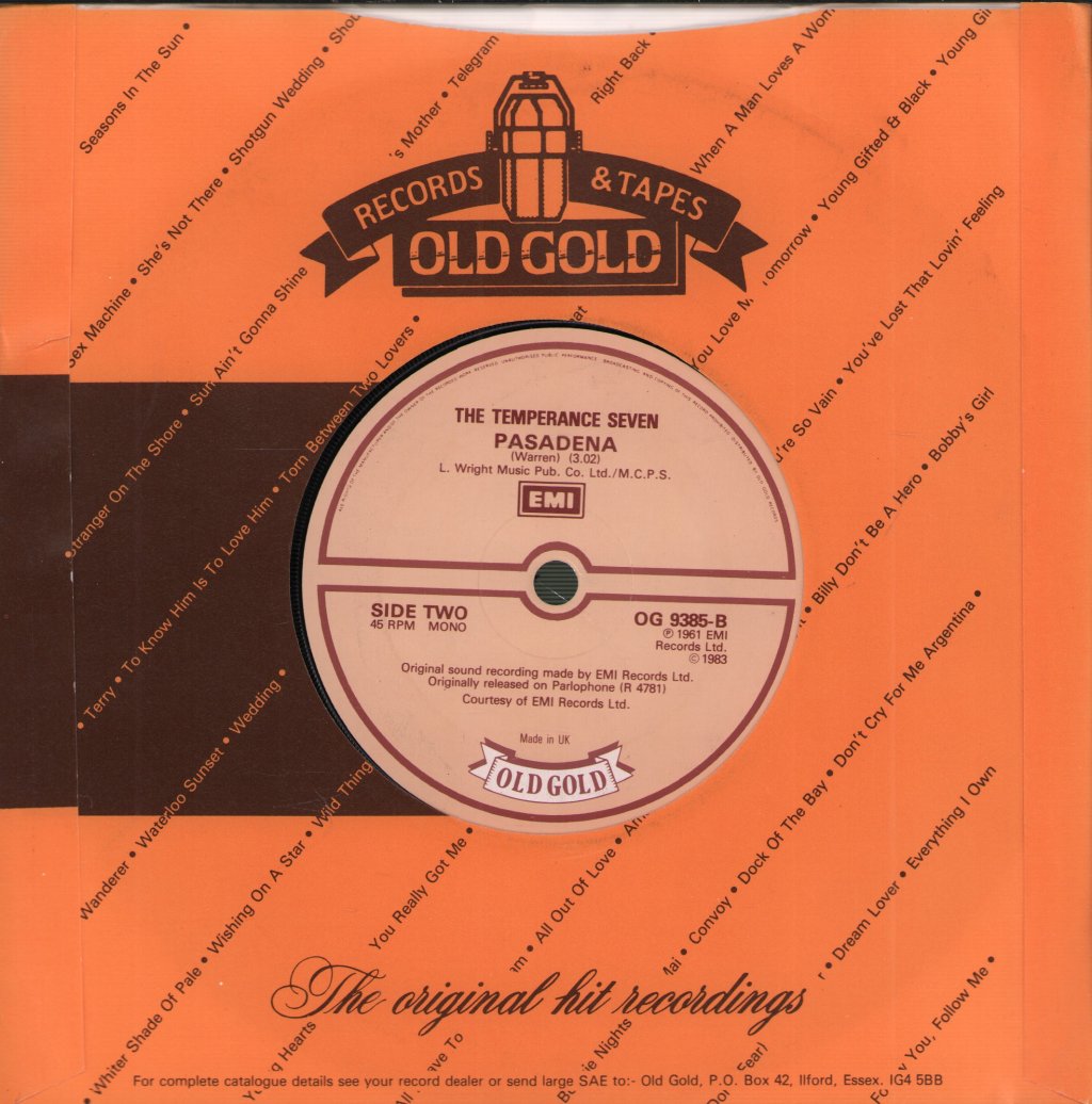 Temperance Seven - You're Driving Me Crazy / Pasadena - 7 Inch