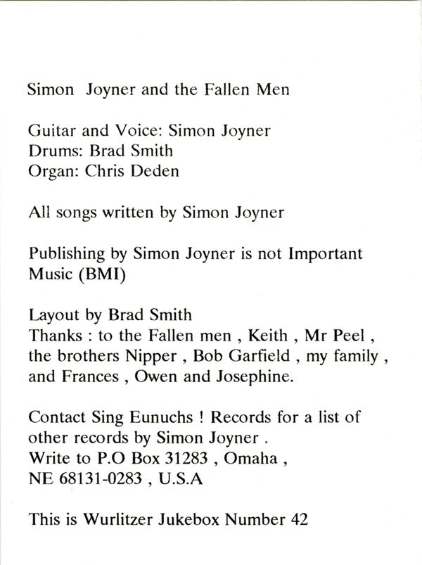 Simon Joyner and The Fallen Men - One For The Catholic Girls - 7 Inch