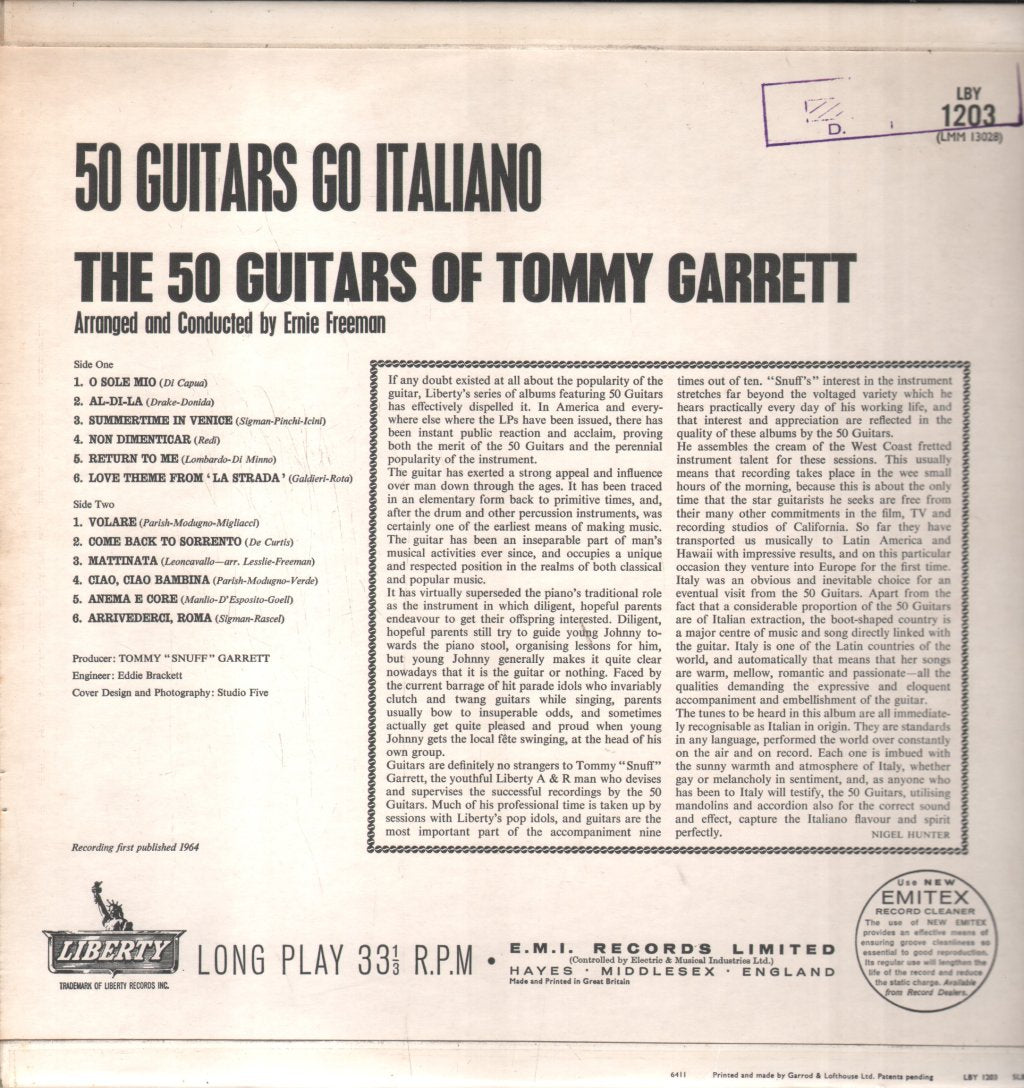 50 Guitars Of Tommy Garrett - 50 Guitars Go Italiano - Lp