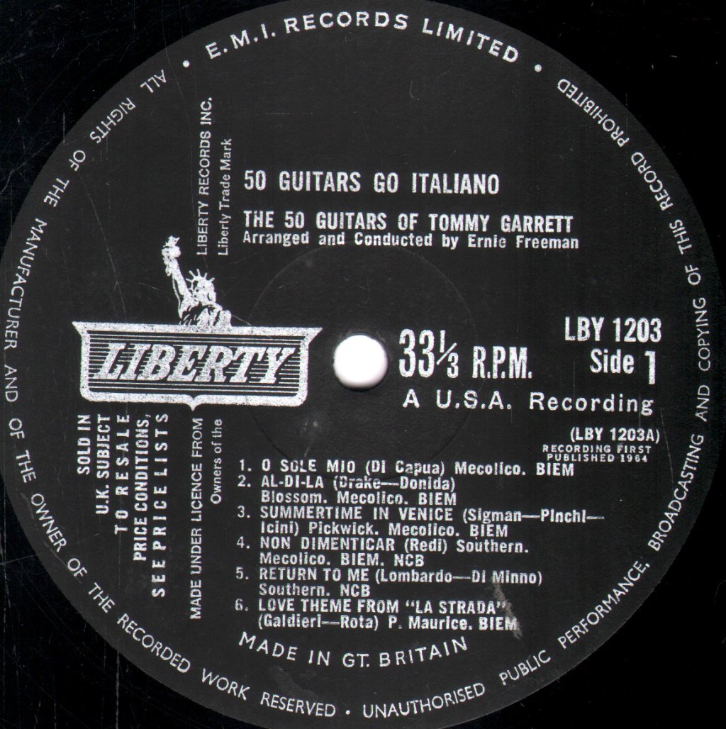 50 Guitars Of Tommy Garrett - 50 Guitars Go Italiano - Lp