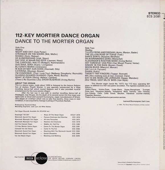 112 Key Mortier Dance Organ - Dance To Mortier Organ - Lp