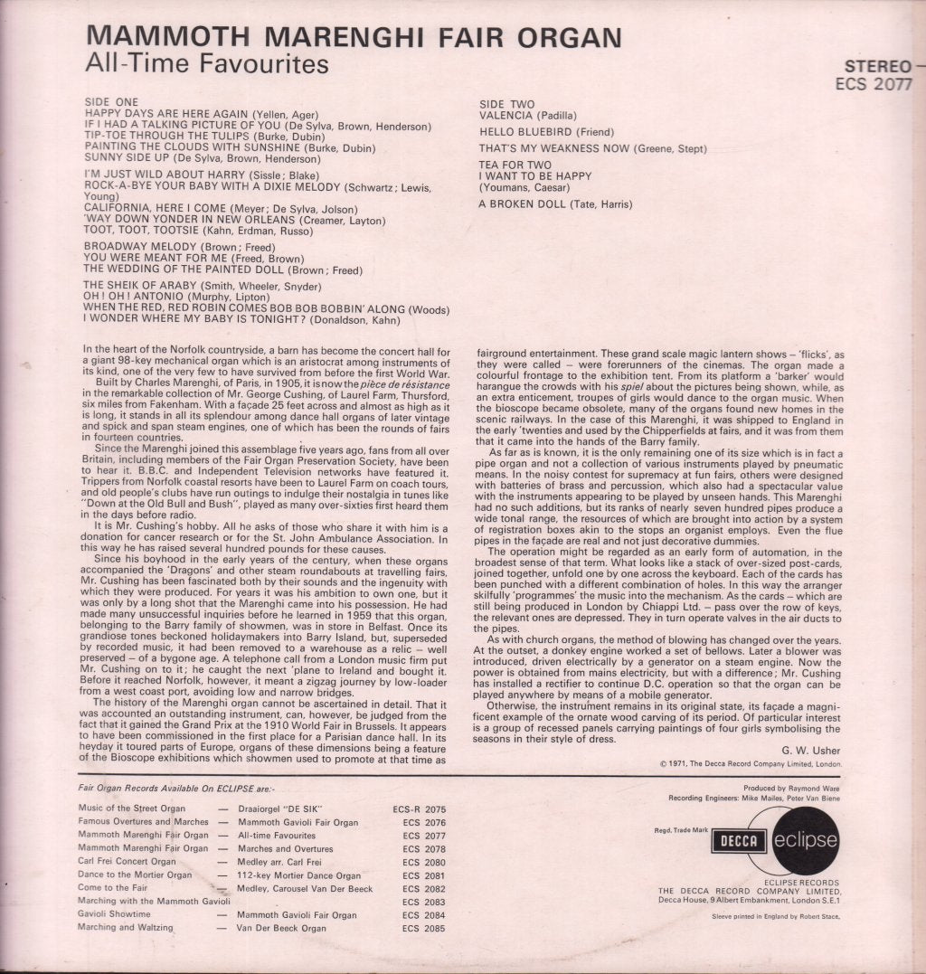 Mammoth Marenghi Fair Organ - All-Time Favourites - Lp
