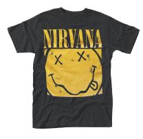 Nirvana Men's Box Smiley Short Sleeve T-Shirt, Black, Small - Small